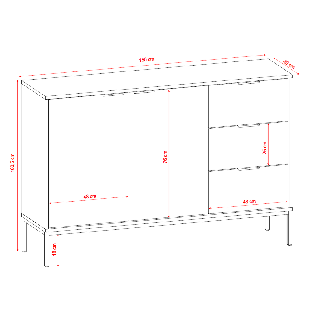 Wymiary i schemat graficzny - Komoda Austin 150 cm