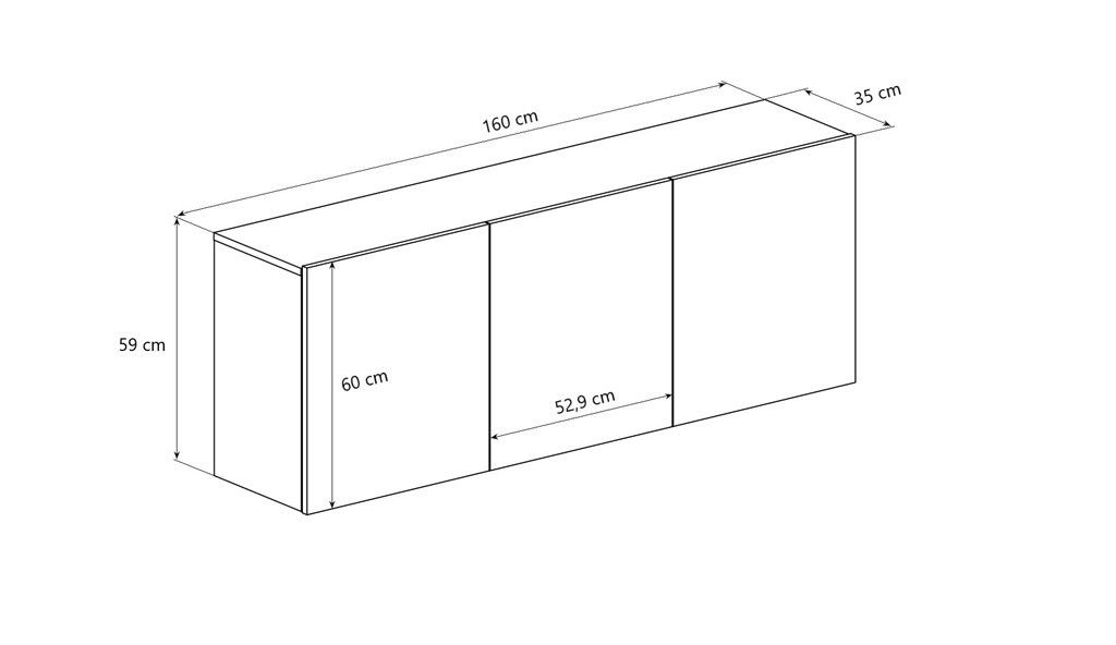 Wymiary i schemat graficzny - Komoda wisząca Dallas 160 cm